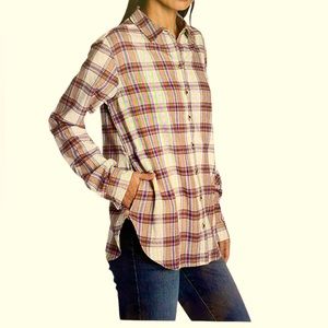 Jachs Girlfriend tan plaid flannel shirt, lined side pockets Size M